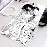 Black and White Anime Girl Table Mat Large Mouse Pad Office Keyboard Edge Locking Desk Mat Gaming Accessories Non-slip Mousepad