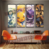 Pokemon Anime Poster Scroll Painting, Pikachu, Charizard, Eevee, Gengar, Mewtwo, Room Art White Canvas Painting Wall Decoration
