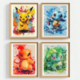 Anime Pokemon Pikachu Charmander Bulbasaur Squirtle Poster HD Canvas Painting Home Living Room Painting Wall Art Children's Gift