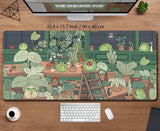 Kawaii frogs Desk Mat Large Gaming Mousepad Xxl Cute Mouse Pad Anime Aesthetic Cozi Lofi Plant Nature Green Extended Deskmat