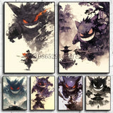 Pokemon Anime Figures Ink Painting Painting Canvas Painting Gengar Posters Prints Wall Art Picture for Living Room Children Gift