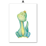 Cute Cartoon Dinosaur Baby Wall Art Canvas Painting