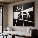 Handmade Oil Painting Canvas Wall Art Decoration Black And White Animal Horse Success Comes Immediately For Home Living Room Decor Rolled Frameless Unstretched Painting