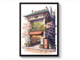Rainy Tokyo Japanese Woodblock Tea Emple Print  Anime City Poster Wall Art Decor Gift Living Room Bedroom Decorative Pictures