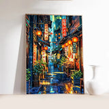 Japanese Tokyo Teahouse Cartoon Canvas Print Anime City Street Cafe Scene Wall Art Poster for Modern Living Room Home Decor Gift