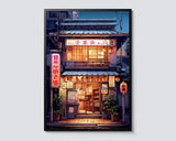 Japanese Tokyo Teahouse Cartoon Canvas Print Anime City Street Cafe Scene Wall Art Poster for Modern Living Room Home Decor Gift