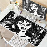Anime Girl Non-Slip Mouse Pad Large Gaming Mousepad Keyboard Pad Laptop Computer Desk Pad Black White Extended Mouse Mat Carpet