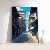 Japanese Tokyo Teahouse Cartoon Canvas Print Anime City Street Cafe Scene Wall Art Poster for Modern Living Room Home Decor Gift