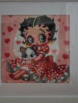 Betty Boop Kitten Wall Art Painting– Diamond‑Style Pop Art (Custom Framed)