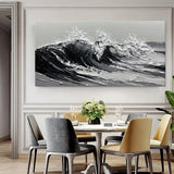 Large Gray And White Seawaves Seascape Oil Painting On Canvas Handmade Black Texture Knife Thick Wall Art For Home Living Room Decor Mural