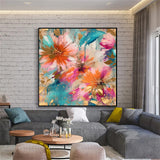 Handmade Oil Painting Canvas Wall Art Decoration Modern Peony Flower Abstract Square Home Dining Room Bedroom Decor Rolled Frameless Unstretched Painting