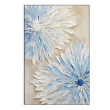 Abstract Blue White Flower Oil Painting On Canvas Modern Textured Wall Art Hand Painted Blooming Flower Bedroom Home Decor