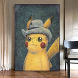 Van Gogh Museum Pokemon Anime Figures Pikachu Watercolor Painting Canvas HD Posters and Abstract Art Murals Picture Home Decor