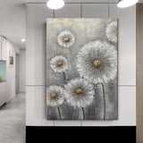 Real Handmade Texture White Flower Plant Grey Canvas Oil Paintings Large Wall Art Picture For Home Decor Painting Gift Artwork