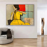Abstract Woman  Handmade Oil Painting Large Brown Green Texture Painting Vintage Abstract People Art Wabi Sabi Wall Art