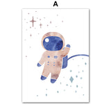 Acquerello Astronauta Rocket Earth Stars Moon Wall Art Poster