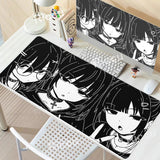 Anime Girl Non-Slip Mouse Pad Large Gaming Mousepad Keyboard Pad Laptop Computer Desk Pad Black White Extended Mouse Mat Carpet