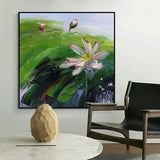 Abstract Countryside Oil Painting Hand Painted Rural Landscape With Lotus Flowers Canvas Wall Art For Home Dining Room Decor