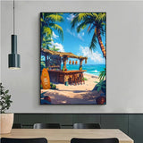 Sea Summer Landscape Bar Anime Wall Art Poster Blue Cabin Beach Forest Canvas Painting Print Picture Living Room Modern Decor