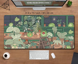 Kawaii frogs Desk Mat Large Gaming Mousepad Xxl Cute Mouse Pad Anime Aesthetic Cozi Lofi Plant Nature Green Extended Deskmat