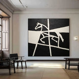 Handmade Oil Painting Canvas Wall Art Decoration Black And White Animal Horse Success Comes Immediately For Home Living Room Decor Rolled Frameless Unstretched Painting
