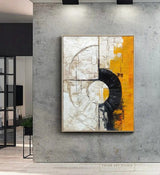 Large Texture Handmade Painting Orange Abstract Art Modern Circle Wall Art Black Textured Art Original Minimalist Oil Painting