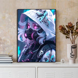 Fantasy Magical World Gothic Cool and Cute Character Aesthetics Anime Girl Canvas Painting Art for Wall Manga Game Room Decor
