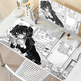 Anime Girl Non-Slip Mouse Pad Large Gaming Mousepad Keyboard Pad Laptop Computer Desk Pad Black White Extended Mouse Mat Carpet