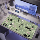 Kawaii Black cat Green plants Mousepad Xxl Anime Pc Gamer Cabinet Desk Mat Keyboard Carpet Computer Gaming Accessories HD pad