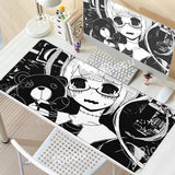 Anime Girl Non-Slip Mouse Pad Large Gaming Mousepad Keyboard Pad Laptop Computer Desk Pad Black White Extended Mouse Mat Carpet