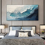 New Abstract Large Size Handmade Oil Painting Blue White Ocean Waves Texture Landscape Painting For Living Room Art Wall Decoration