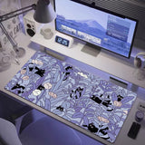 Kawaii Black cat Green plants Mousepad Xxl Anime Pc Gamer Cabinet Desk Mat Keyboard Carpet Computer Gaming Accessories HD pad