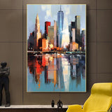 Handmade Oil Painting On Canvas Wall Art Decoration Abstract New York Urban Architecture For Home Living Room Decor Picture Rolled Frameless Unstretched Painting