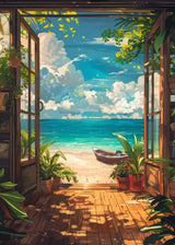 Sea Summer Landscape Bar Anime Wall Art Poster Blue Cabin Beach Forest Canvas Painting Print Picture Living Room Modern Decor