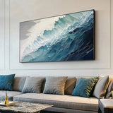 New Abstract Large Size Handmade Oil Painting Blue White Ocean Waves Texture Landscape Painting For Living Room Art Wall Decoration