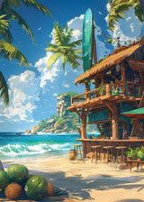 Sea Summer Landscape Bar Anime Wall Art Poster Blue Cabin Beach Forest Canvas Painting Print Picture Living Room Modern Decor
