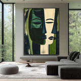 Hand-Painted Oil Paintings On Canvas Abstract Green Face Painting Wall Picture For Living Room Home Decor Art No Framed