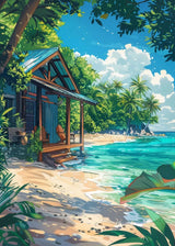 Sea Summer Landscape Bar Anime Wall Art Poster Blue Cabin Beach Forest Canvas Painting Print Picture Living Room Modern Decor