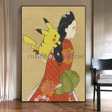 Van Gogh Museum Pokemon Anime Figures Pikachu Watercolor Painting Canvas HD Posters and Abstract Art Murals Picture Home Decor