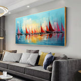 Handmade Oil Painting Canvas Wall Art Decoration Contemporary Abstract Sailing Sea View Smooth Sailing Landscape Home Living Room Decor Rolled Frameless Unstretched Painting