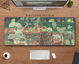 Kawaii frogs Desk Mat Large Gaming Mousepad Xxl Cute Mouse Pad Anime Aesthetic Cozi Lofi Plant Nature Green Extended Deskmat