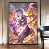 Classic Pokemon HD Canvas Painting Anime Figures Mewtwo Poster Print Watercolor Wall Art Picture Modern Home Decor Kids Gifts