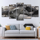 5-piece Grey And Black Horse Group Wall Art For Living Room And Bedroom Home Decor