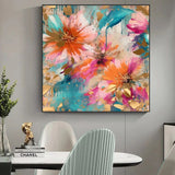 Handmade Oil Painting Canvas Wall Art Decoration Modern Peony Flower Abstract Square Home Dining Room Bedroom Decor Rolled Frameless Unstretched Painting