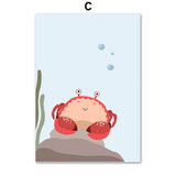 Cartoon Alphanumeric Table Octopus Jellyfish Wall Art Canvas Painting