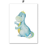 Cute Cartoon Dinosaur Baby Wall Art Canvas Painting