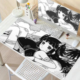 Anime Girl Non-Slip Mouse Pad Large Gaming Mousepad Keyboard Pad Laptop Computer Desk Pad Black White Extended Mouse Mat Carpet