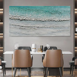 Blue Sea Ocean Wave Beach Canvas Abstract Textured Art Pure Hand-painted Oil Painting Home Decoration Restaurant For Living Room Bedroom Wall Decor