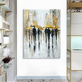 Hand-Painted Oil Paintings On Canvas Abstract Rain Street Pedestrian Painting Wall Picture For Living Room Home Decor Art No Framed