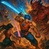 Epic Anime Demon Battle Wall Art – Fantasy Warrior Poster, Dark Anime Art Print, RPG Inspired Wall Decor, Anime Fighter Artwork